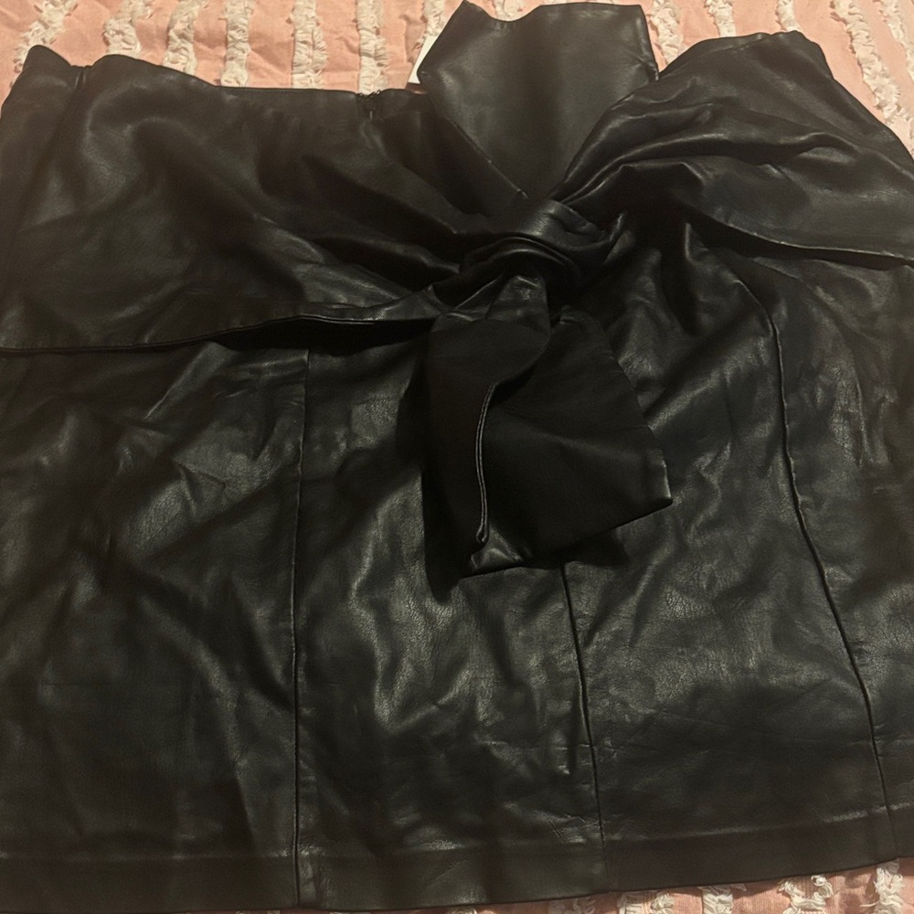 Eloquii Black Leather skirt with Bow Detail